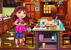 Dora Games, Dora Christmas Kitchen Cleaning, Games-kids.com